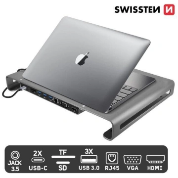 Swissten Daudzfunkcionāla USB-C Klēpjdatora doksta