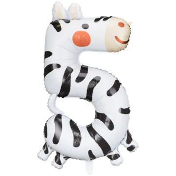 Liels balons cipars 5, dzīvnieks - zebra, pildāms 