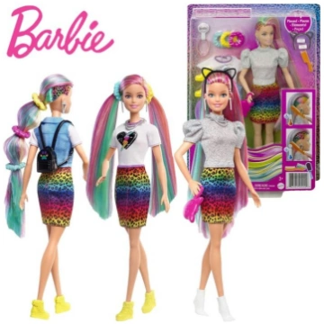 GRN81 Barbie Leopard Rainbow Hair Doll with Colour