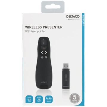 Wireless presenter DELTACO with laser pointer, up 