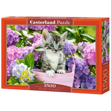 Puzzle 1500 elements Kitten in Basket Castorland
