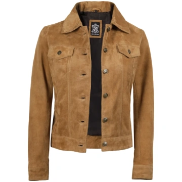 Women's Brown Suede Trucker Jacket Decrum