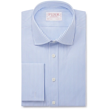 Pale Blue & White Classic Fit Double Cuff Essentia