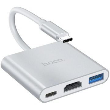 Hoco HB14 Type-C to USB-A+HDMI+Type-C sudraba kras
