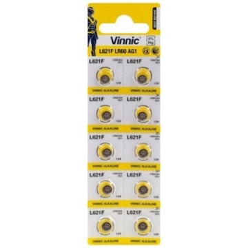 G1 baterijas Vinnic Alkaline LR621/AG1 iepakojumā 