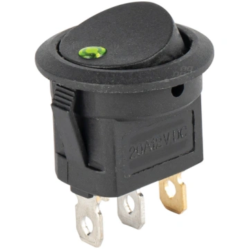 Slēdzis apaļš On/Off, zaļa diode, 12/24V, 20A | A0