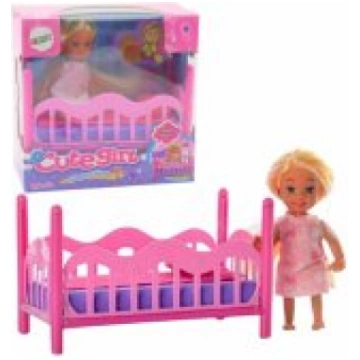 LEAN Toys Mini Doll in Pajamas Set Pink Bed Lelle 