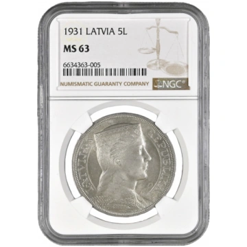 Monēta NGC slaba "5 Lati 1931. gadā, Latvija, MS 6
