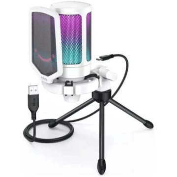 Darbvirsmas mikrofons Fifine A6V RGB, balta krās
