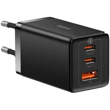 Baseus GaN 65W ātrais sienas lādētājs 2x USB-C + U