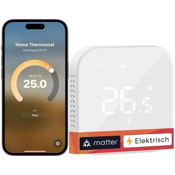 Gudrais elektriskais termostats Matter, meross WLA