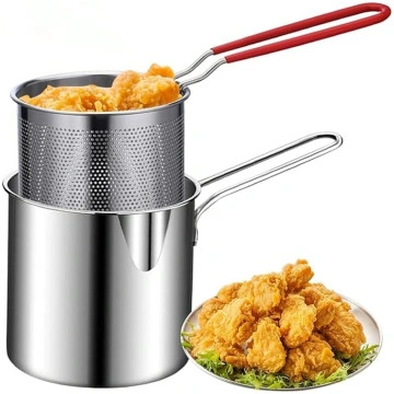 Nerūsējošā tērauda fritēšanas katls ar sieta grozu