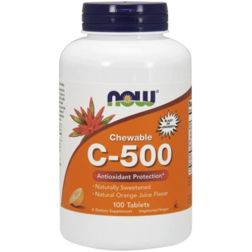 NOW Foods C vitamīns-500 košļājamās tabletes, apel