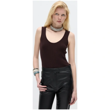 RHEA - Knitted Sleeveless Top - Brown / L