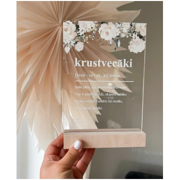 "KRUSTVECĀKI" ORGANISKĀ STIKLA DEKORS KOKA STATĪVĀ