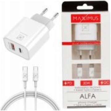 MAXXIMUS MX ALFA 20W PD+QC USB-C cable white lādēt