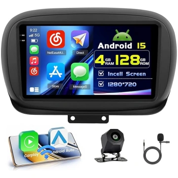 4+128G Android auto radio ar ekrānu Fiat 500X 2014