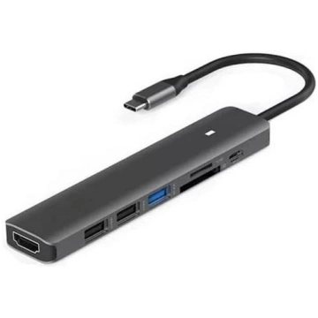 Adapter USB Type-C - HDMI, 3x USB Type-A, SD, TF, 
