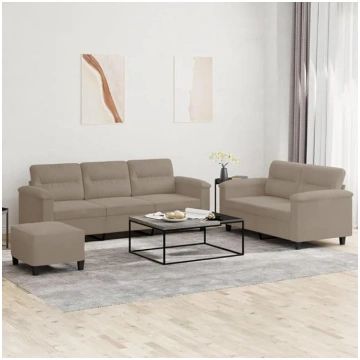 3-TLG. Sofagarnitur Set Taupe Mikrofasergewebe Cou