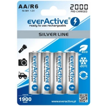 everActive Silver Line Ready to Use 2000mAh AA, 4 