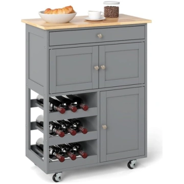 FANTASK Kitchen Trolley on Wheels, Wooden Kitchen 