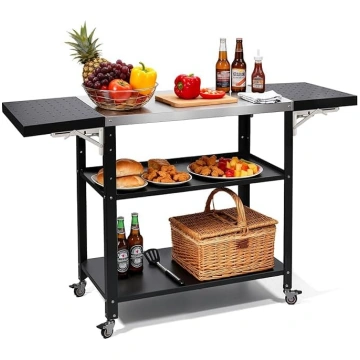 Gourmet Grill Table Foldable Serving Trolley 3 Lev