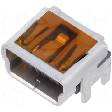 Connector: USB B mini | socket | on PCBs | THT | P