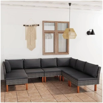 Garden Furniture Set 7 Pieces Grey Poly Rattan Cus