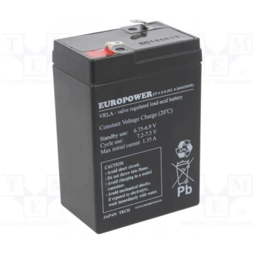 BATTERY 6V 4.5AH VRLA/EP4.5-6 EUROPOWER EMU