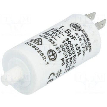 Capacitor: motors, run | 1.5uF | 475VAC | Ø28x55mm