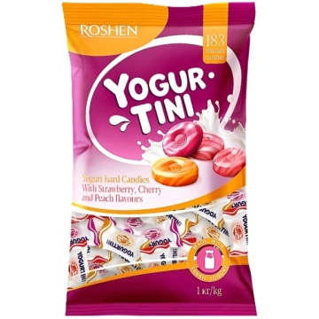 Roshen Yogurtini jogurta karameles ar augļu garšu 
