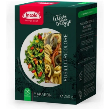 Bezglutēna Incola Fusili trīskrāsu makaroni, 250g 