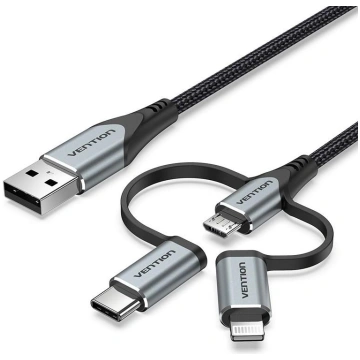 Vention USB 2.0 A Male to 3-in-1 Micro-B&USB-C&Lig