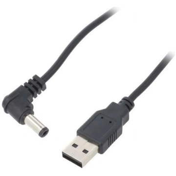 Cable; USB A plug,DC 5,5/2,1 plug; angled; black;
