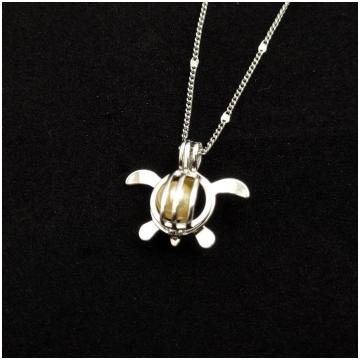 Sea Turtle Pearl Locket Necklace Kit Silver Tone (