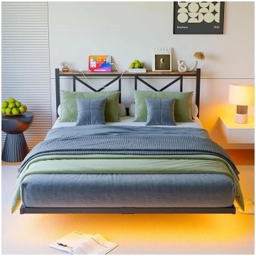 Bed 120 x 200 cm with LED Lighting and Charging St