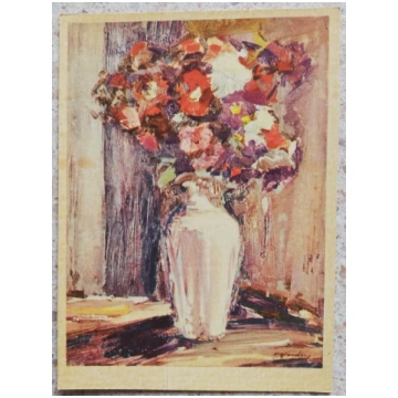 Pāvils Glaudāns 1966 Ziedi baltā vāzē 10x14 cm māk