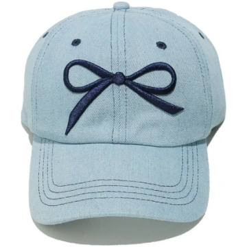 Bow Embroidered Denim Baseball Cap - Light Blue / 