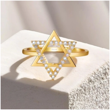 CopperJewish Ring Cubic Zirconia Star of David Fin