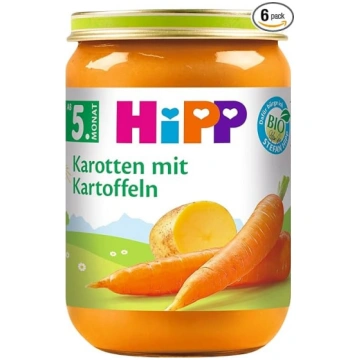 HiPP bioloģiskās burkānu un kartupeļu pārtikas bur