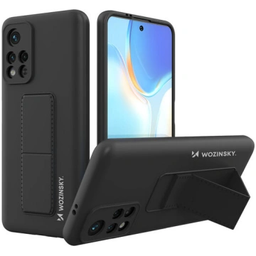 Silikona Xiaomi Redmi 10 Black vāciņš ar statīvu, 