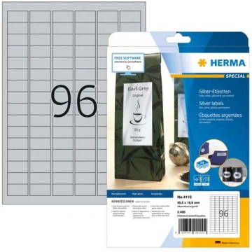 Herma Silver A4 labels, 30.5x16.9 mm, glossy foil,