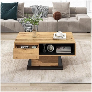 Wood Grain Coffee Table with One Handle-Free Drawe