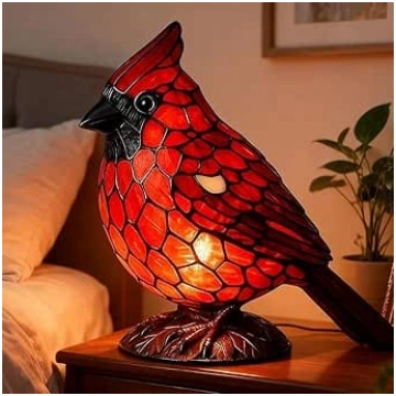 Rote Resin Kardinal Vogel Schreibtischlampe - Hand