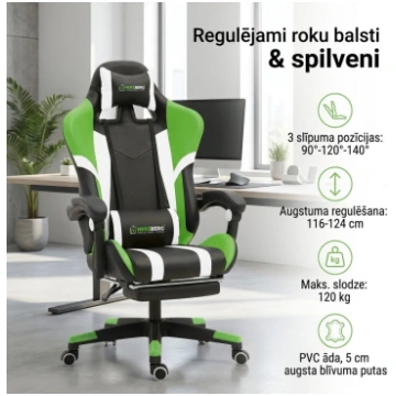 Regulējams un Biroja Krēsls ar Kāju Balstu, zaļš a