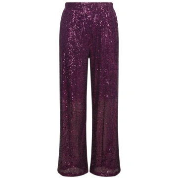Ulla Popken Wide Leg Sequined Pants Mulberry - Dži