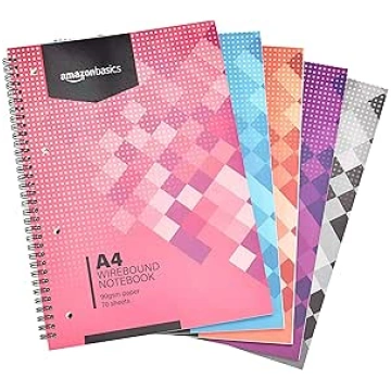 Amazon Basics Pack of 5 White Spiral Notepad Assor