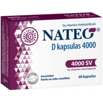 NATEO D3 vitamīns 4000, kapsulas, 60 gab