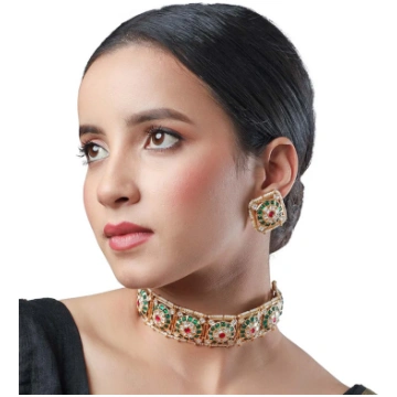 Ruby Green Choker Necklace Set - HRNS162 Hrisha Je