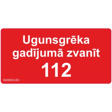 Zīme Ugunsgrēka gadījumā zvanīt 112 Alumīnijs (neo